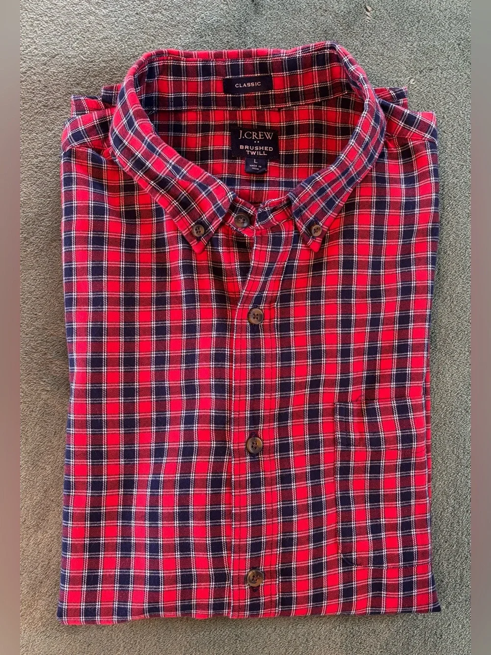 J. Crew Red and Navy Plaid Brushed Twill Button-Down Shirt, Size: L (6531)